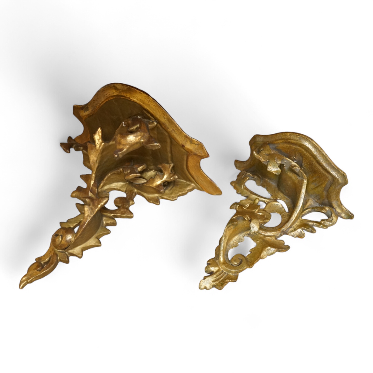 A large giltwood wall bracket- 28cm high together with a smaller similar wall bracket.